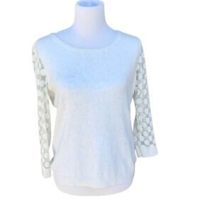 Anthropologie Sparrow Sweater Women's Size M Cream Sheer Lace Polka Dot Sleeves
